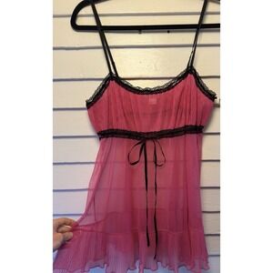 Y2K Victoria's Secret Milkmaid Slip Babydoll Lingerie Hot Pink Dress Black Sz S